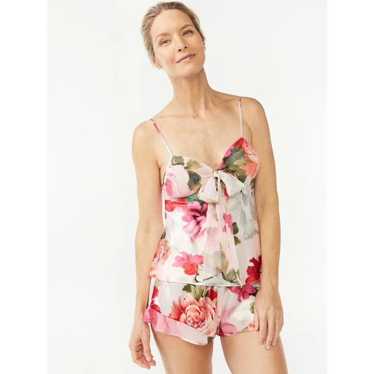 Joyspun Women’s Bow Trim Satin Cami Sleep Set, Sizes S to 3X | Walmart (US)
