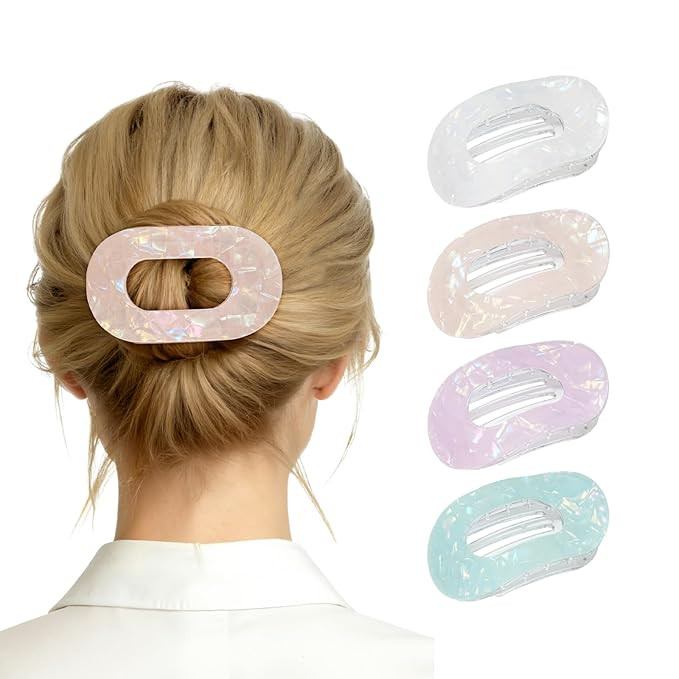 Flat Hair Clips for Women, 4PCS Flat Acrylic Claw Clips for Thin Hair | Non-Slip Large Claw Clips... | Amazon (US)