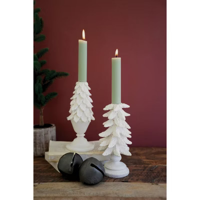 Kalalou Set of Two Poly Resin Christmas Tree Candle Holders – Rustic Holiday Decor | Target