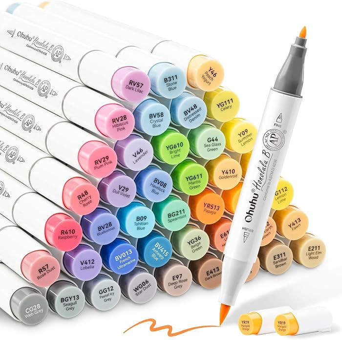 Ohuhu Alcohol Brush Markers 48 Mid-tone Colors - AP Certificated Double Tipped Alcohol Based Art ... | Amazon (US)