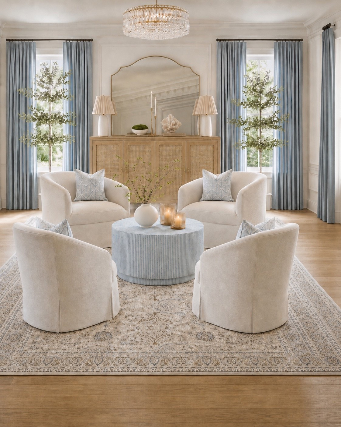 A soft blue + neutral sitting room will always have my heart. I love mixing classic details like pleated drapes, a patterned rug, cane storage, brass lighting, and cozy white chairs to create a space that feels polished but still livable.

Everything is soft, layered, and budget-conscious — the kind of room that feels custom without every piece needing to be custom.

Shop the look below!

#amazonhomefinds #BudgetHomeDecor #DesignerLookForLess #HomeDecor

#LTKHome