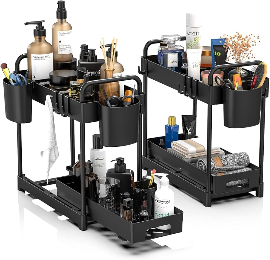 Warmodern 2 Pack Under Sliding Cabinet Basket Organizer, 2 Tier Bathroom Organizer Under Sink, Kitch | Amazon (US)