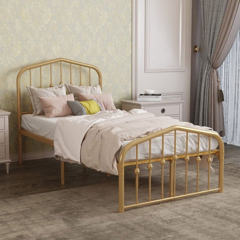 Alazyhome  Platform Metal Bed Frame with Headboard, Iron Slat Support Gold Antique Includes Hardw... | Walmart (US)