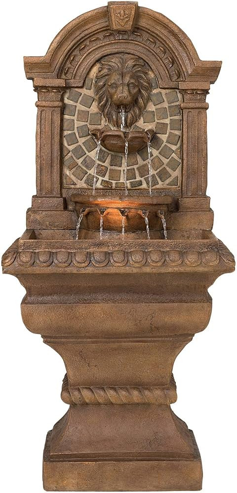 Royal Lions Head Mediterranean Outdoor 3 Tiered Wall Water Fountain 51" High with LED Light for G... | Amazon (US)