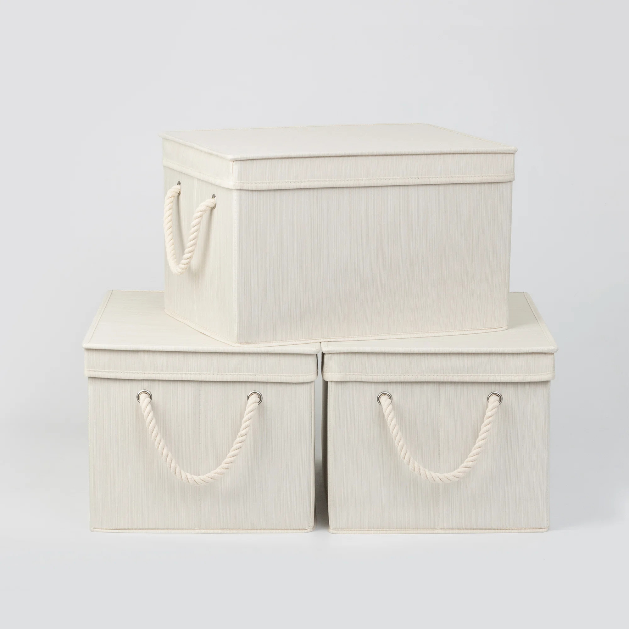 Fabric Storage Bin, Organizer Box Set with Lids and Handles (Set of 3) | Wayfair North America