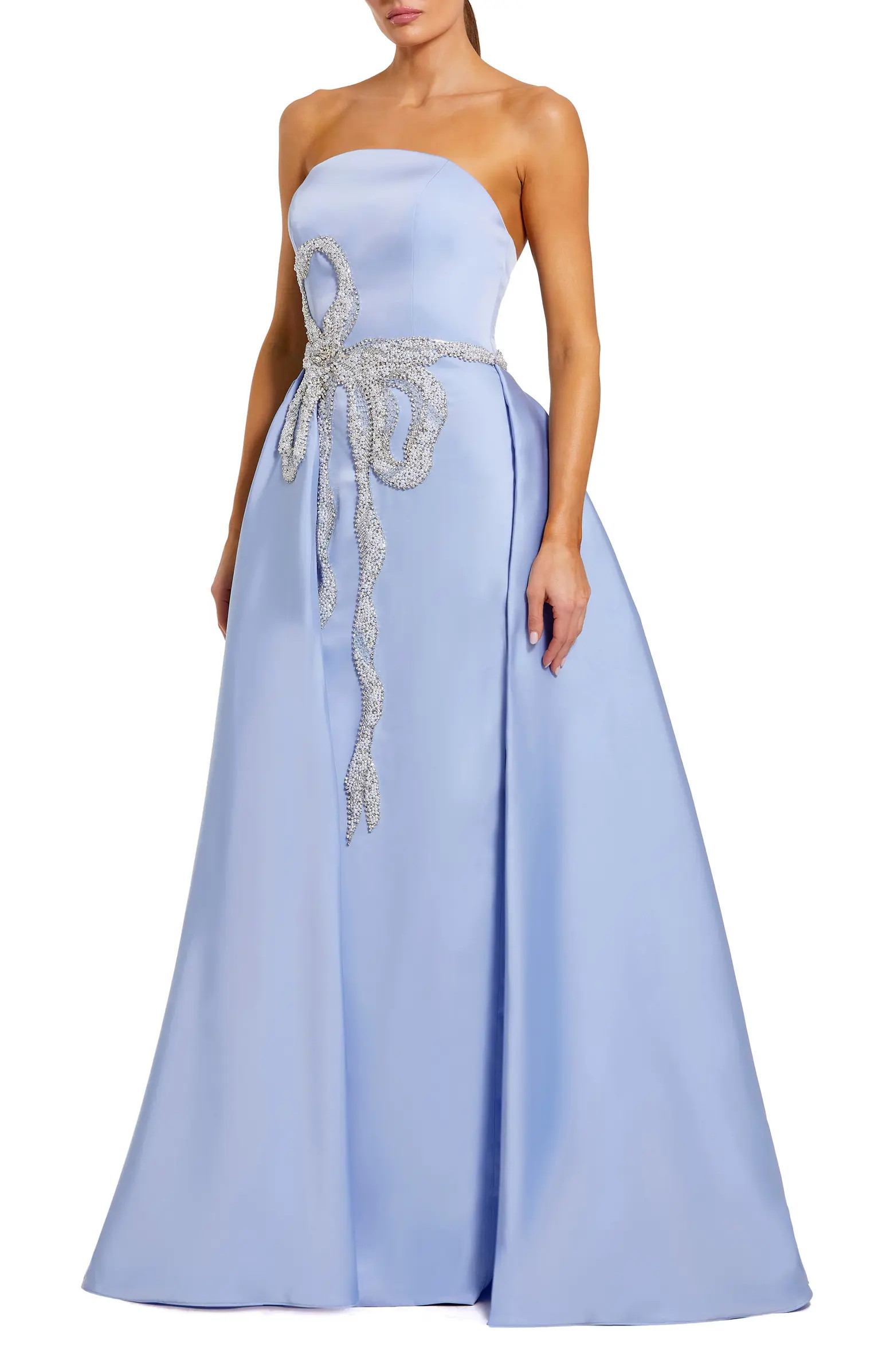 Strapless Stretch Satin Column Gown With Overskirt | Nordstrom