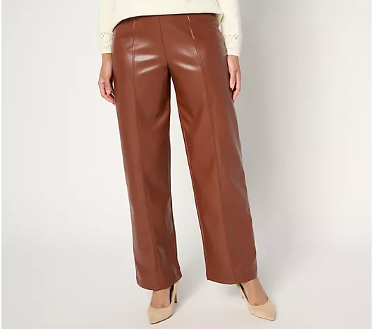 GRAVER Susan Graver Regular Stretch Faux Leather Wide-Leg Pants - QVC.com | QVC