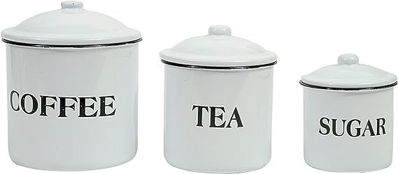 Creative Co-op Metal Containers with Lids, Coffee, Tea, Sugar (Set of 3 Sizes/Designs) Food Stora... | Amazon (US)