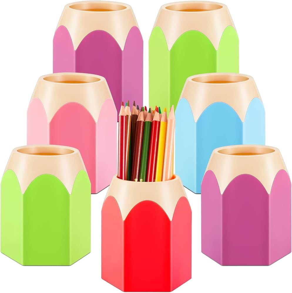Henoyso 10 Pieces Pencil Shaped Cups for Classroom Pencil Dispenser Bulk Cute Pen Holders Storage... | Amazon (US)