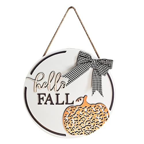 GLLBTPT Hello Fall Wood Sign,Fall Decorative Door Hanging Decor,Autumn Wooden Wall Decor with Bow Knots and Pumpkins Pattern for Wall Door Indoor Outdoor Decoration(117E) | Amazon (US)