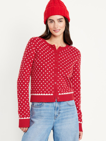 SoSoft Holiday Print Crop Cardigan Sweater | Old Navy (US)
