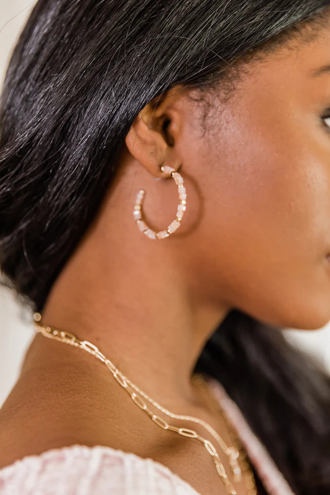 Leave The Party Behind Blush Beaded Hoops | The Pink Lily Boutique