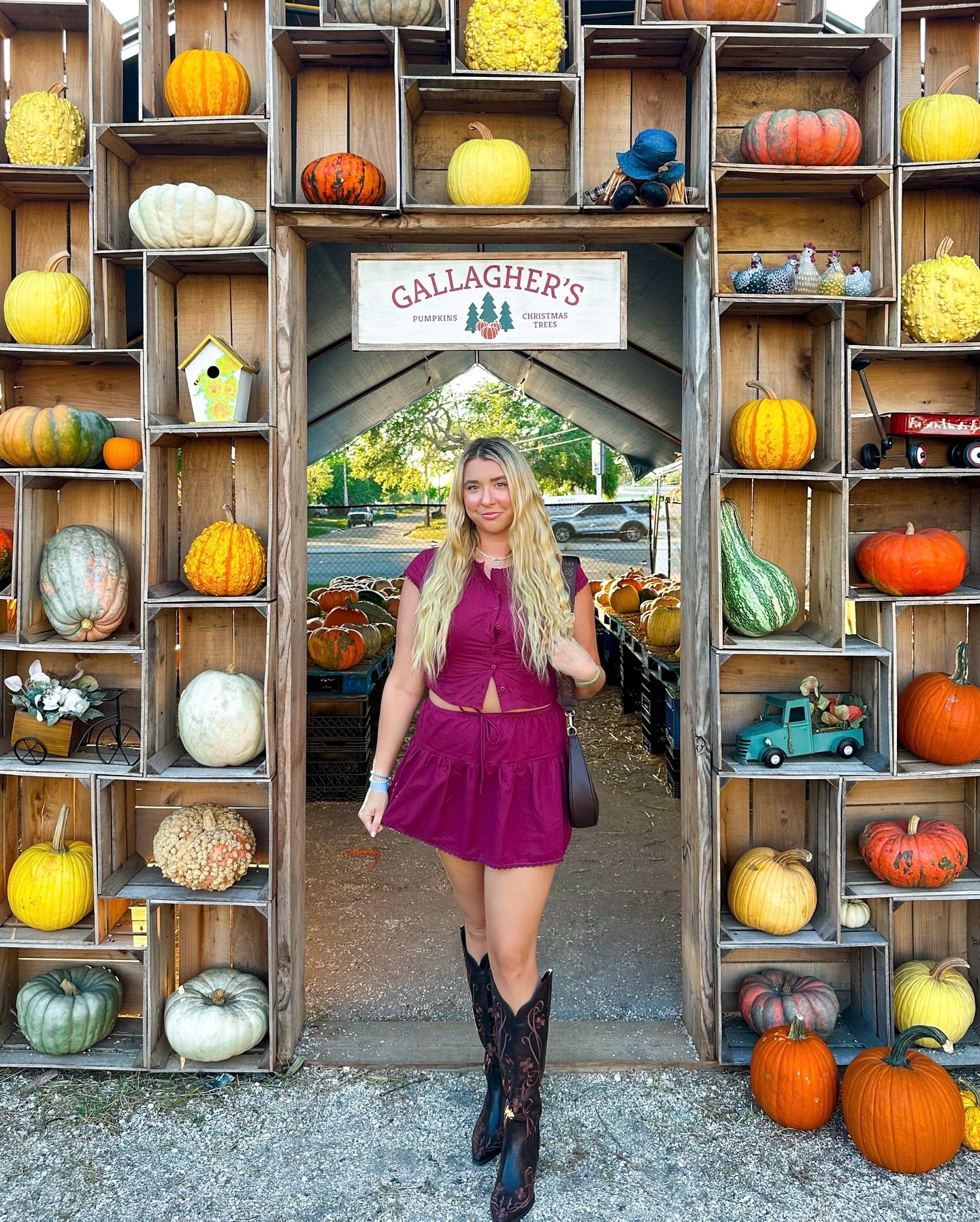 day spent at the pumpkin patch🎃✨

Love the burgundy set from Lulus! I’m wearing a size large in both the top & bottom! Top runs a bit small, & I would size up! 

My brown floral cowboy boots are from Amazon! So comfortable & perfect for the tall girls because they are tall! Priced at &69

My bag is from city beach & priced at $42! This is my favorite bride shoulder bag! 

#LTKMidsize #LTKFindsUnder100 #LTKStyleTip