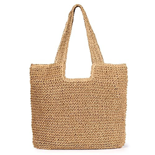 Sightor Straw Beach Bag, Women Tote Bag Woven Shoulder Bag, Handmade Large Summer Handbag Hobo Bag for Beach Picnic Vacation (Brown) | Amazon (US)