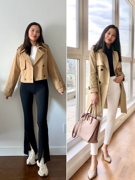 Chic casual cropped trench coat vs long trench coat - Spring Outfit Ideas.

#LTKstyletip #LTKworkwear #LTKSpringSale