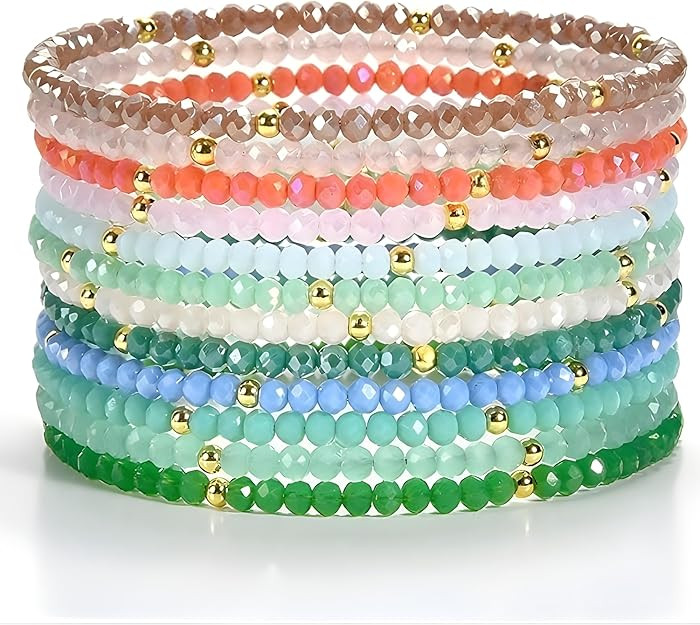 Cherry Tree Collection - Women Crystal Bracelets Set of 12 – Colorful Multi-Layer Stackable Cry... | Amazon (US)