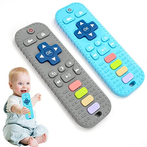 Baby Teething Toys, 2Pack Teething Toys for Babies 6-12 Months 0-6 Months, Baby Toys 6 to 12 Months, Remote Control Teething Toys, Newborn Baby Teether, Infant Toys for Baby Boy Girl Toys (Gray+Blue) | Amazon (US)