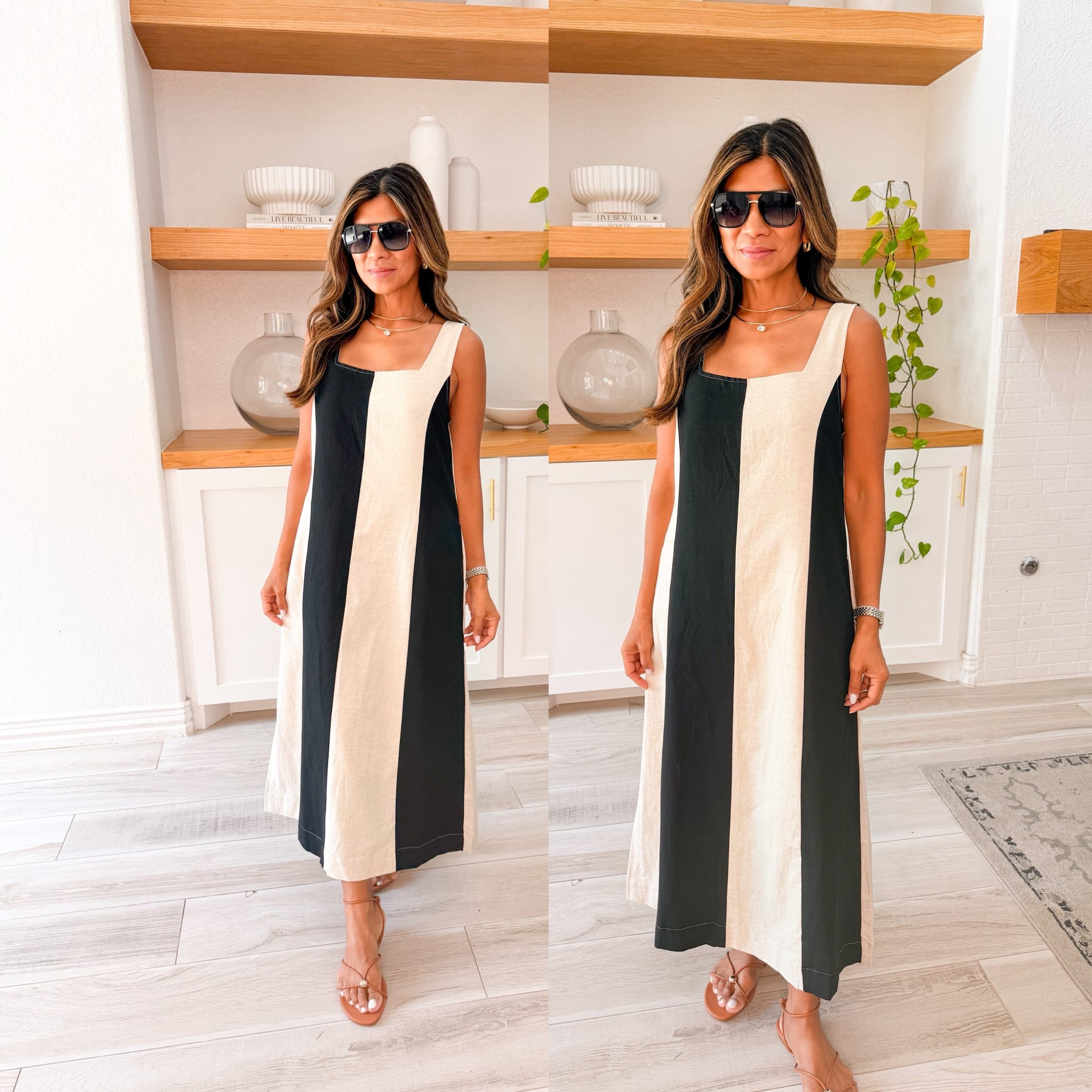 I’m 5’2” 118#ish for reference 
Dress that hide the bloat and don’t cling! Wearing small runs big I suggest sizing down. Sandals tts.

Summer outfit, summer dress, Amazon finds, over 50 style, midlife fashion, petite fashion,midlife women, affordable fashion, fashion over40
