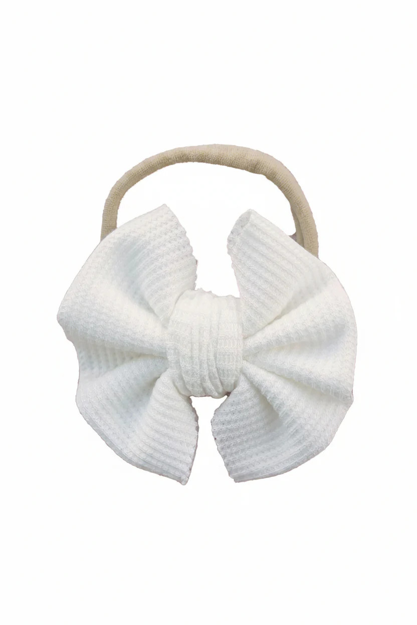 Cloud White Bamboo Waffle Bow Headband | Caden Lane