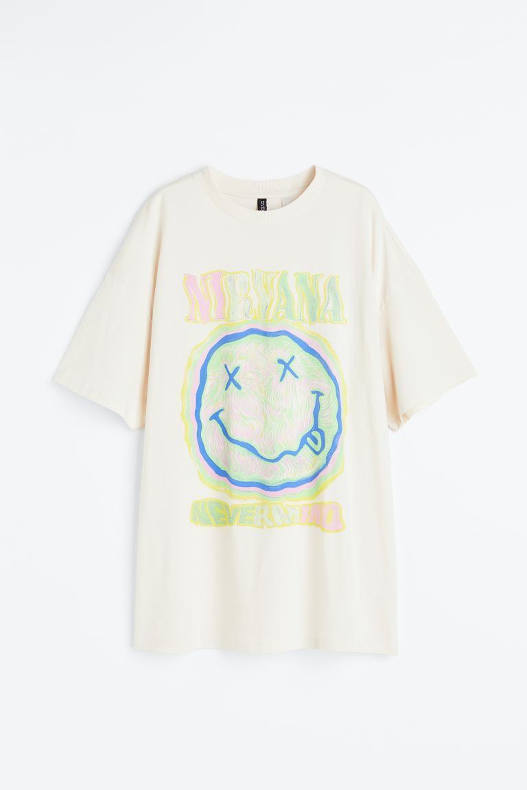 Oversized Printed T-shirt - Cream/Nirvana - Ladies | H&M US | H&M (US + CA)