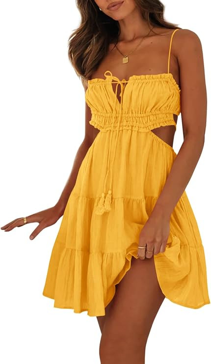 Wenrine Womens Summer Beach Mini Dress Adjustable Spaghetti Straps Sleeveless Backless Tiered Boh... | Amazon (US)