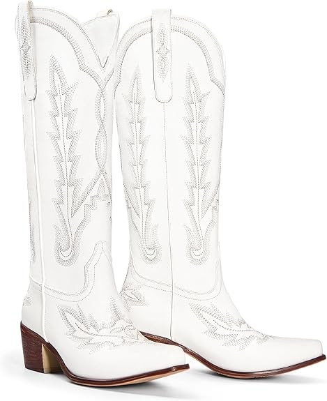 Ouepiano Cowboy Boots for Women Knee High Cowgirl Boots with Classic Embroidered Pull On Pointed ... | Amazon (US)