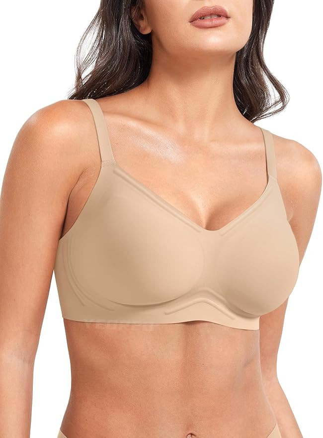 YEOREO Women Push Up No Underwire Bra Full Coverage V Neck Basic Bralette Seamless Everyday Bra | Amazon (US)