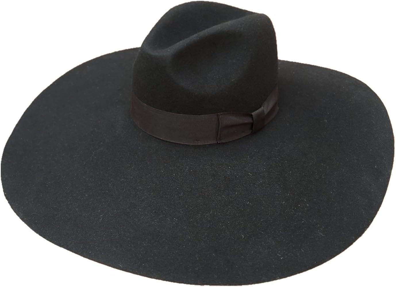 Black Wool Felt Soft Extra Wide Large Brim Floppy Fedora Hat for Women 6 1/4" | Amazon (US)