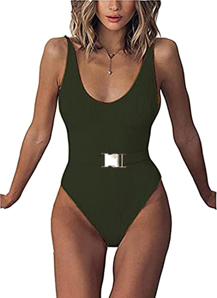 FEIYOUNG Sexy Womens Monokini Scoop Neck One Piece Backless Cheeky Swimwear Semi Thong Bikini wit... | Amazon (US)