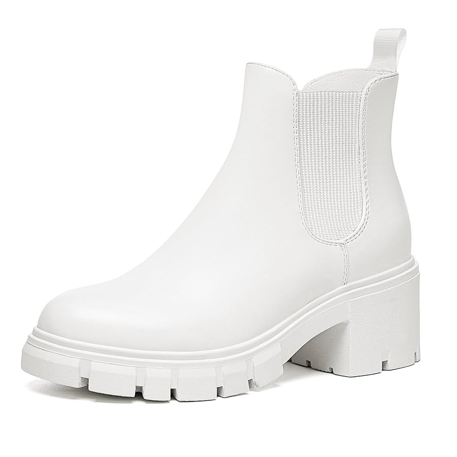 Athlefit Women's Chelsea Boots Fashion Lug Sole Chunky Heel Slip on Elastic Ankle Booties | Amazon (US)