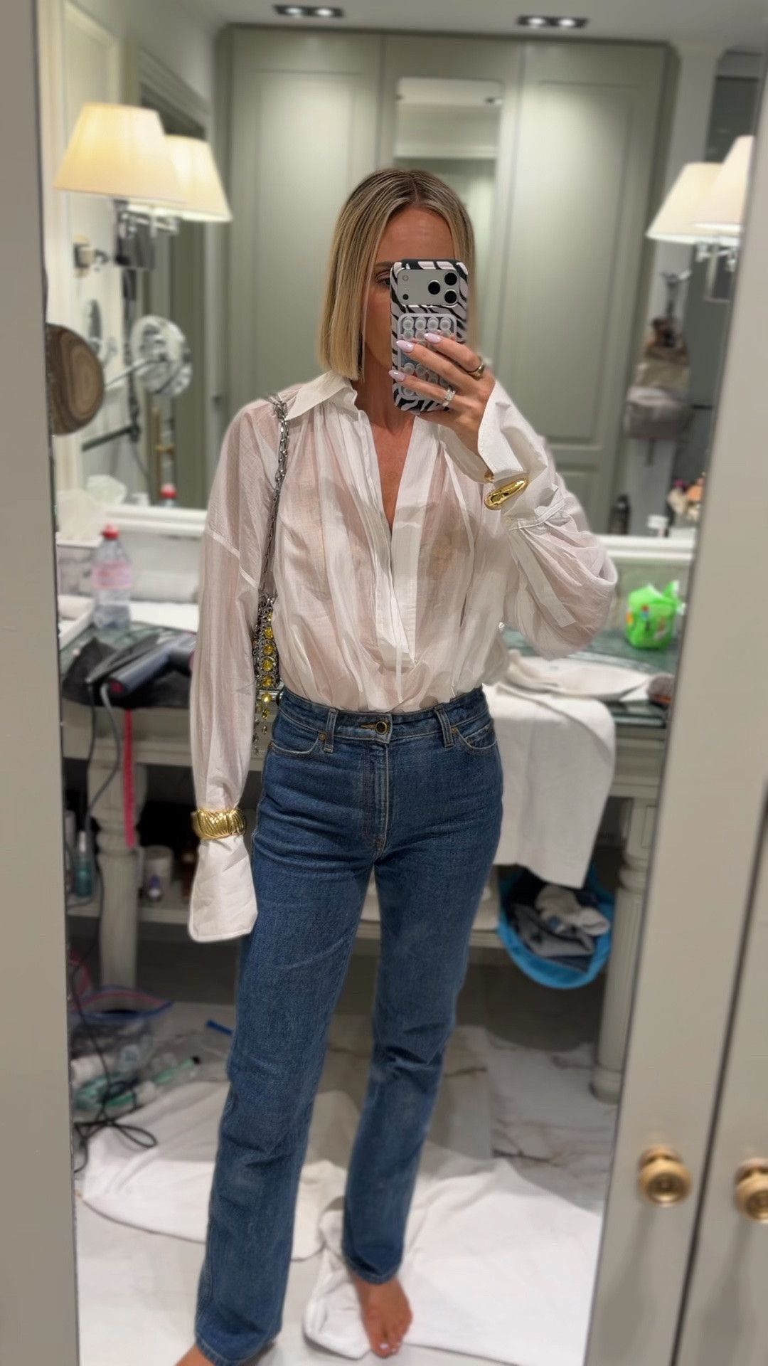 Ignore the hat mark on my forehead and the messy bathroom 😬￼ wearing a small in the top. Jeans run tts￼￼

#LTKootd #LTKTravel #LTKTall