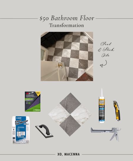 Our bathroom floor went from all white tile to this beautiful checkered pattern for less than $50! You guys can get the look by using these materials! 

#LTKfamily #LTKfindsunder50 #LTKhome