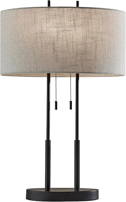 Adesso Duet Table Lamp with Dual Pull Chains, Antique Bronze Finish, Taupe Fabric Shade – 27”... | Amazon (US)