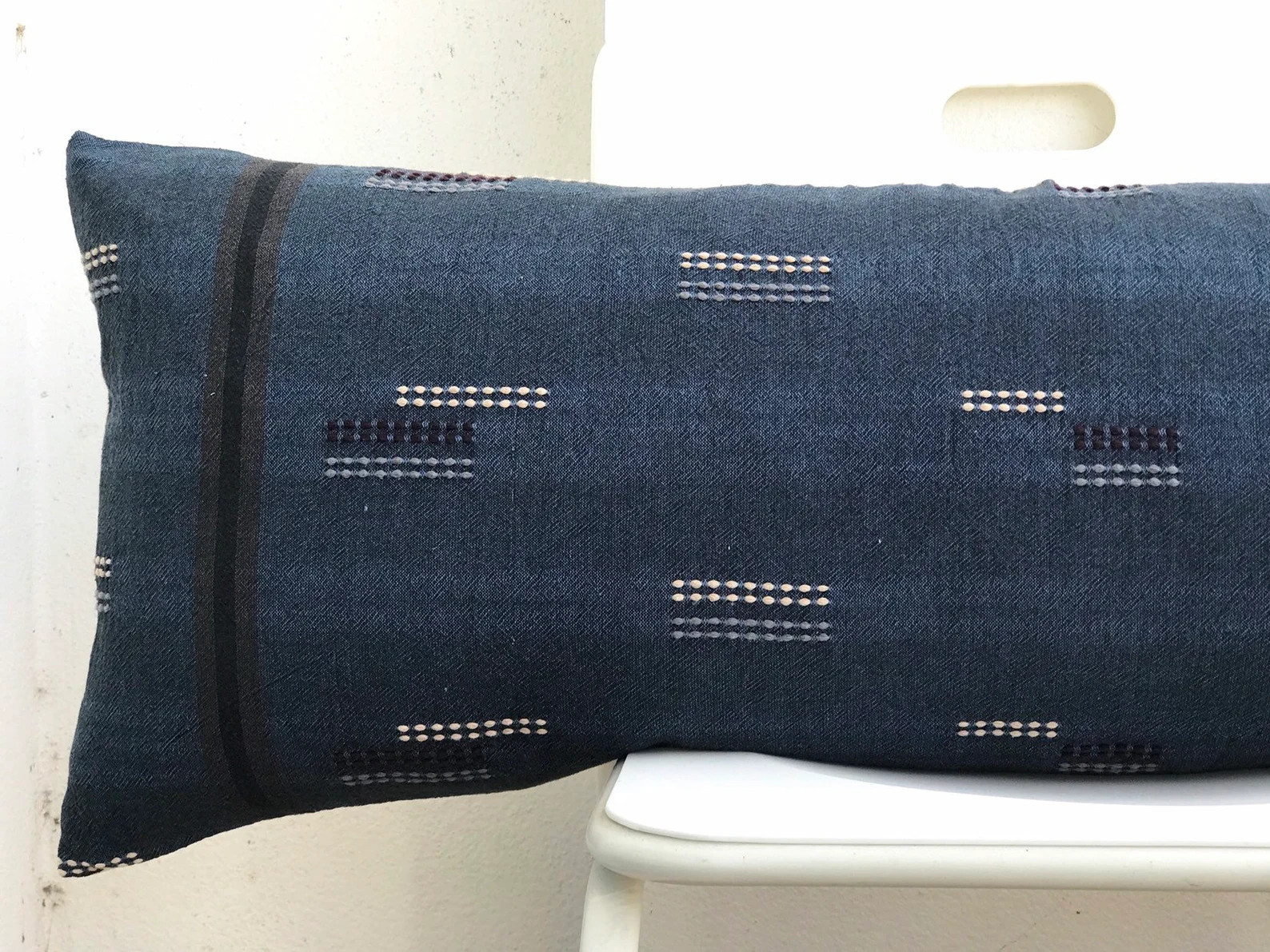 Blue Indigo Linear Striped Lumbar Pillow Cover 14 X - Etsy | Etsy (US)