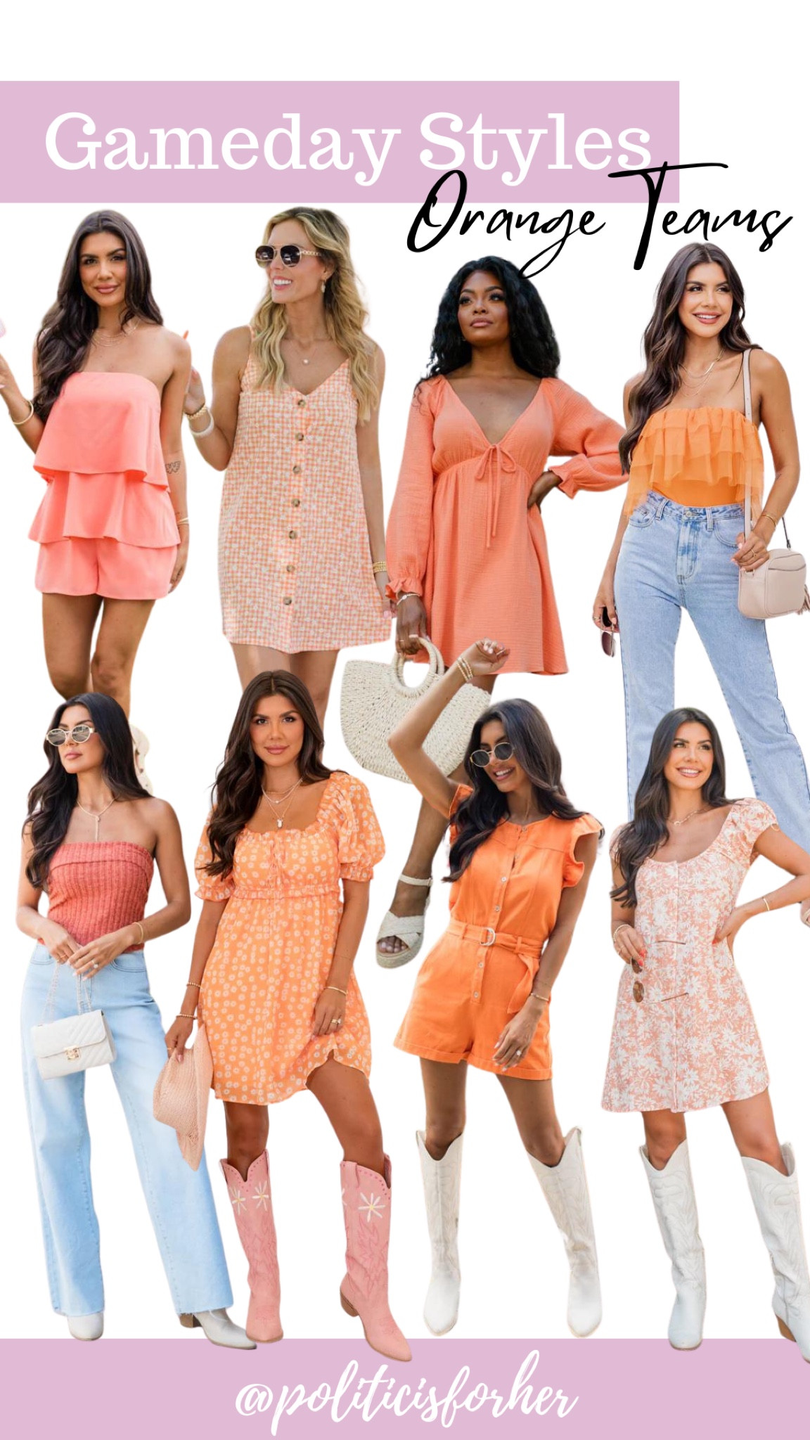 Gameday styles for ORANGE teams! Gameday outfit ideas for schools like Texas, Oklahoma State, Tennessee, Auburn, and Clemson

#LTKU #LTKstyletip #LTKSeasonal