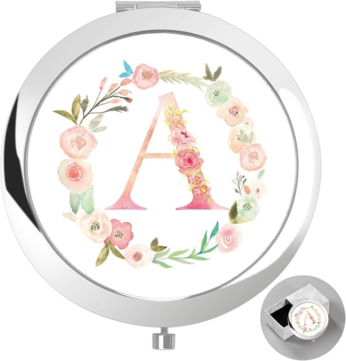 Personalized Gift Initial Compact Mirror w Box for Women Sister Daughter Mom Wife, Floral Monogra... | Amazon (US)