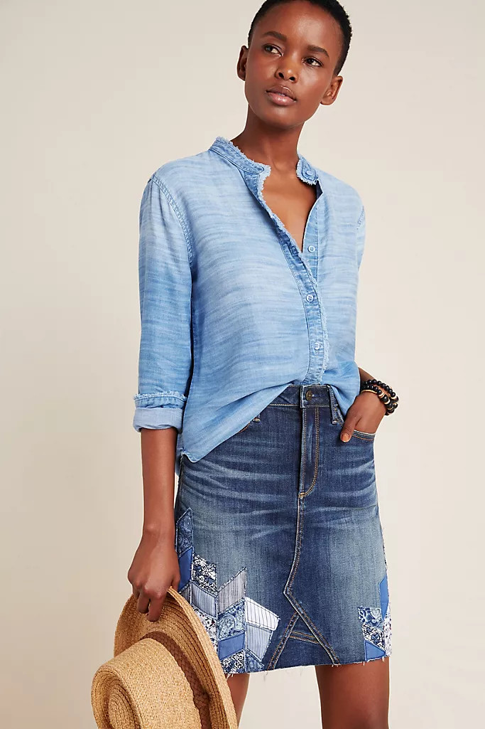 Driftwood Patchwork Denim Skirt | Anthropologie (US)