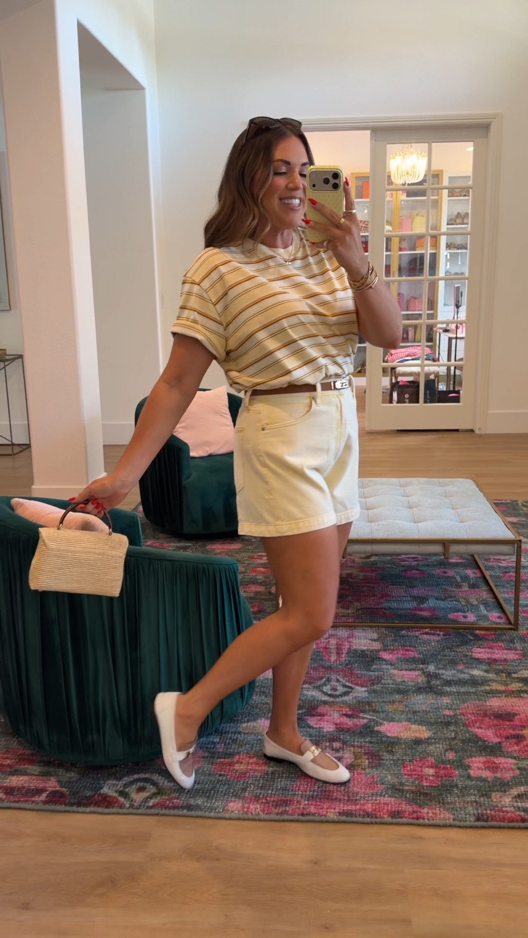 curvy midsize casual summer look! wearing size medium in yellow striped tee (runs big, size down!) and size 30 in butter yellow denim shorts 💛

#LTKSeasonal #LTKMidsize