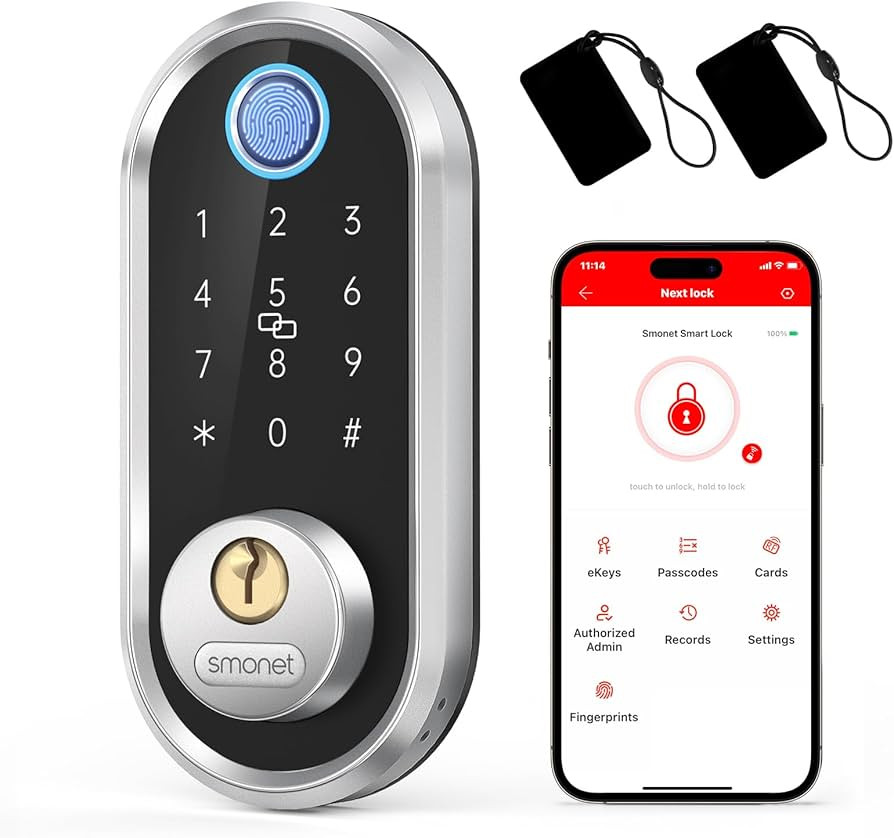 Smart Deadbolt, SMONET Fingerprint Electronic Deadbolt Door Lock with Keypad-Bluetooth Keyless En... | Amazon (US)