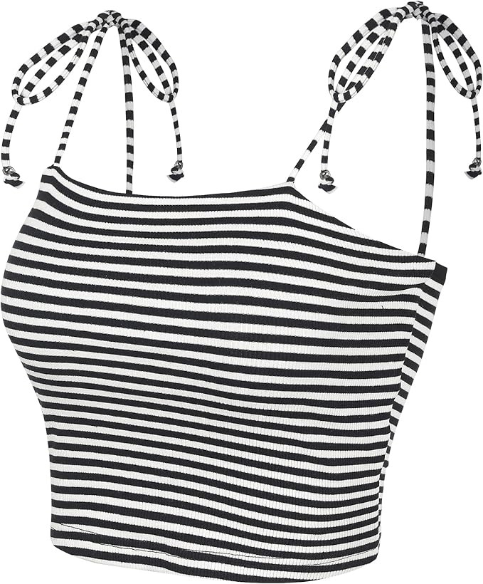Allegra K Women's Rainbow Striped Tie Spaghetti Straps Summer Cami Tops | Amazon (US)