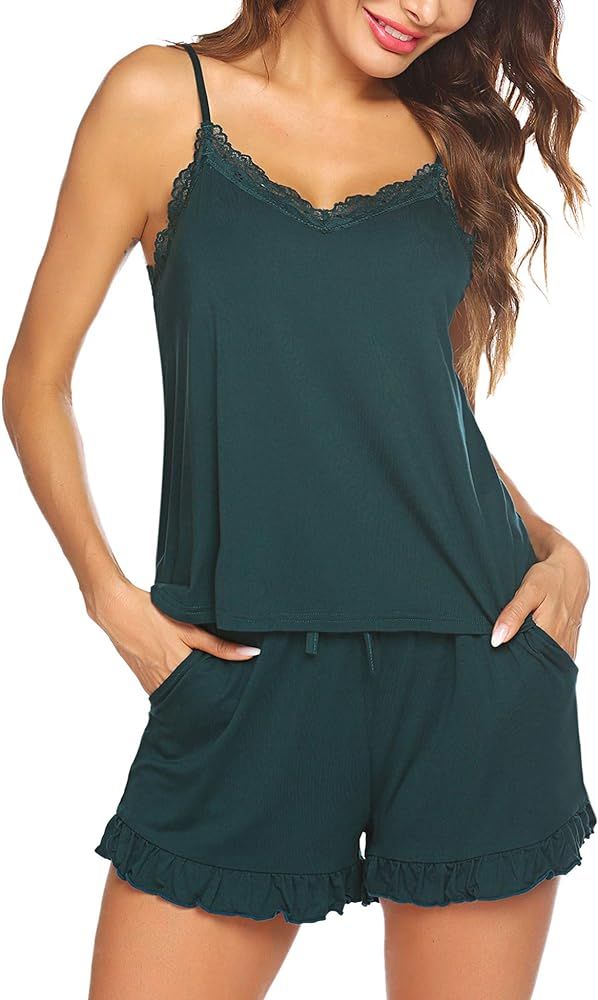 Ekouaer Sleepwear Nightwear Ruffle Cami Pj Sets Sexy Pajama for Women Comfy Lounge Sets | Amazon (US)