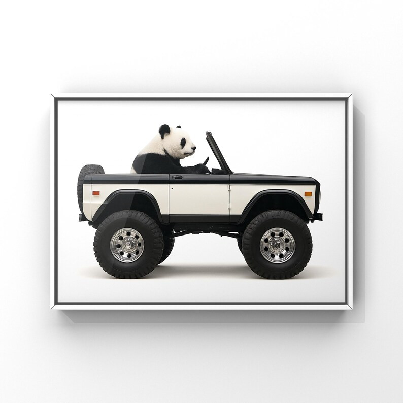Panda Bear Driving Vintage Black and White 4x4 Bronco Wall Art – | Kids Room Decor | Unframed P... | Etsy (US)