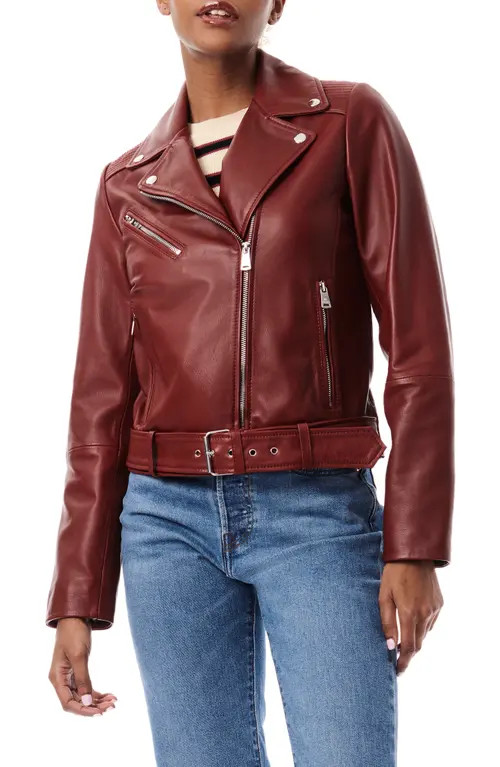Bernardo Crop Leather Moto Jacket in Red Wine at Nordstrom, Size X-Small | Nordstrom