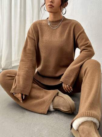 SHEIN MOOSTA Drop Shoulder Sweater & Knit Pants | SHEIN USA | SHEIN