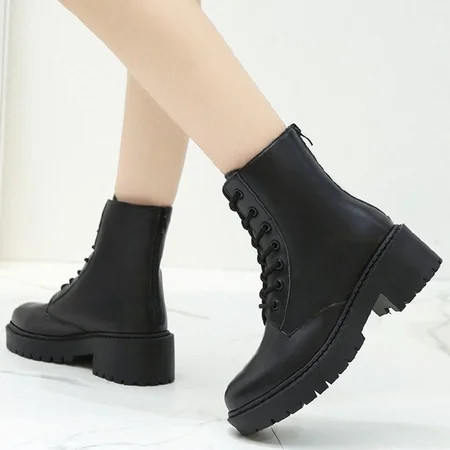 Zhaomeidaxi Womens Combat Boots Black Ankle Boots Round Toe Water-resistant Fashion Winter Ankle Boo | Walmart (US)