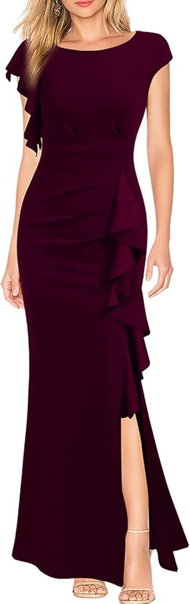 Amazon.com: WOOSEA Women's Split Bodycon Mermaid Evening Cocktail Long Dress Burgundy : Clothing,... | Amazon (US)