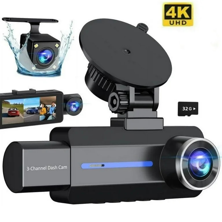 3 Channel Dash Cam, 4K/2.5K+1440P Dash Cam Front and Rear Inside, Dash Camera for Cars, Triple Ca... | Walmart (US)