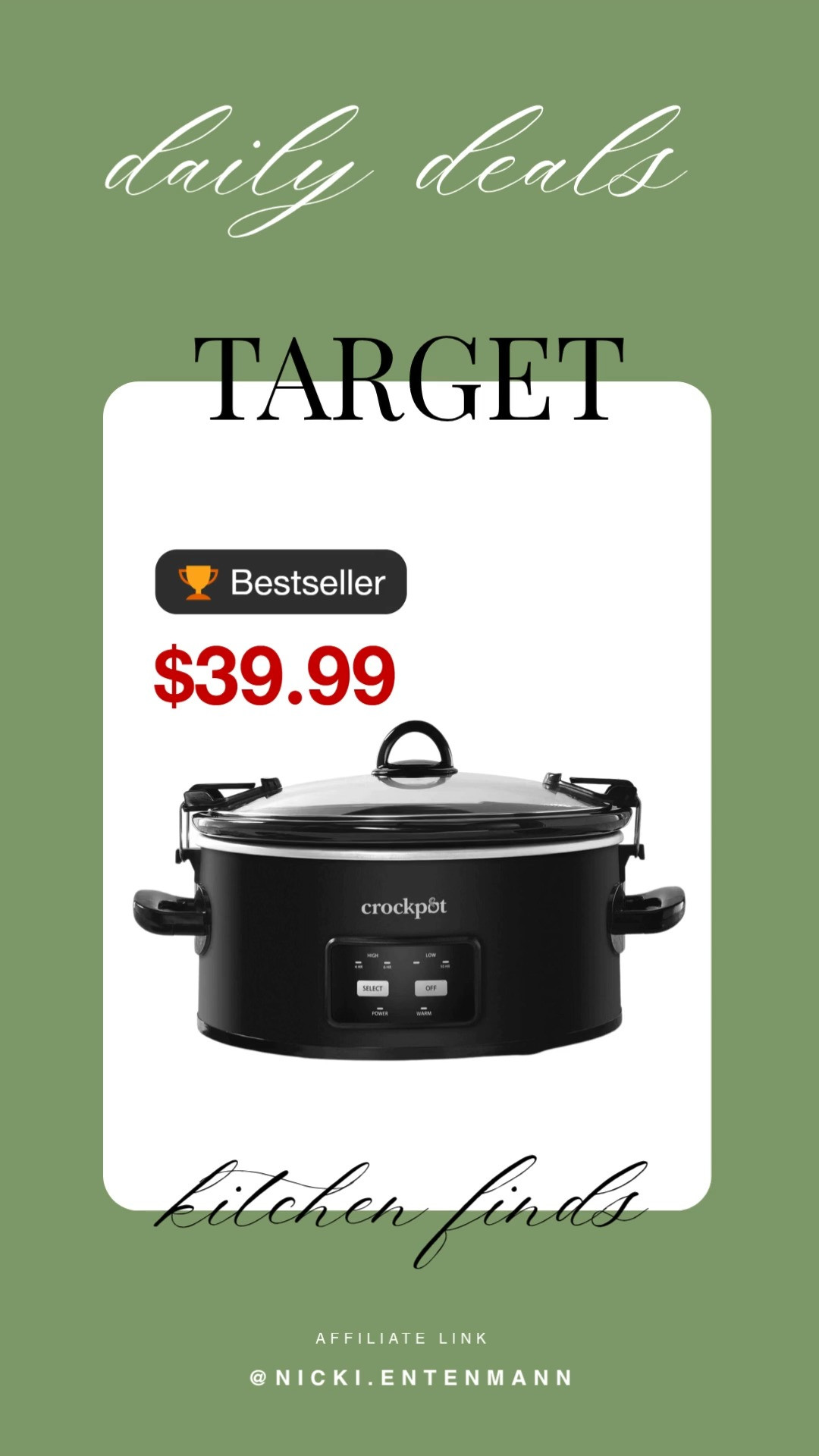 Target is coming through with another major kitchen find! The 6-quart Crock-Pot Cook & Carry Programmable Slow Cooker is currently on sale for just $39.99 (regularly $49.99). This is a total game-changer for meal prepping or bringing your favorite dishes to spring gatherings—the locking lid makes it completely mess-free for travel.

#TargetFinds #TargetSale #CrockPot #SlowCooker #KitchenEssentials #MealPrep #TargetHaul #DailyDeals #KitchenGadgets #SpringCooking #BudgetFriendly 

 #LTKmomlife #LTKHome #LTKSaleAlert