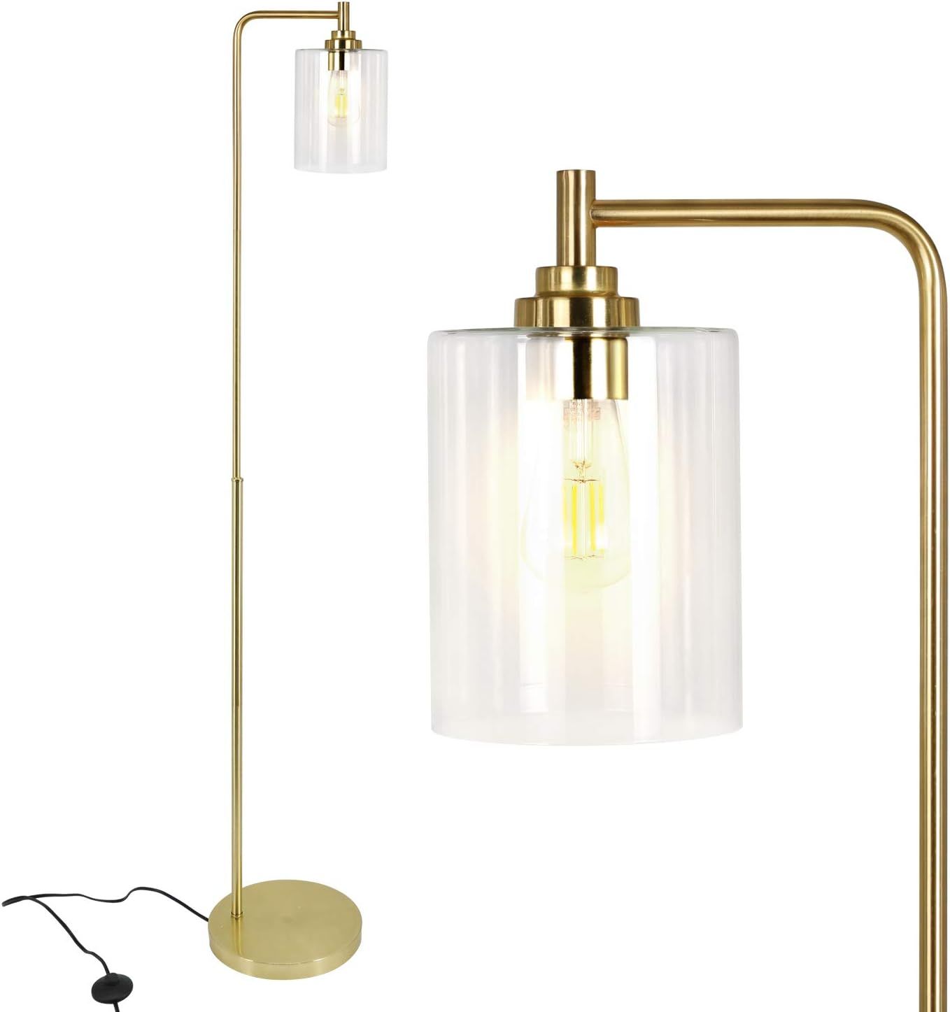 Hykolity Modern Floor Lamp for Living Room with Glass Shade, Art Brass Standing Lamp for Living Room | Amazon (US)