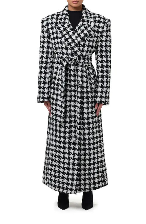 Naked Wardrobe Long Houndstooth Trench Coat in Houndstooth Black/White at Nordstrom, Size Large | Nordstrom